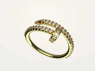 Ring Juste un Clou with diamond  3D print model