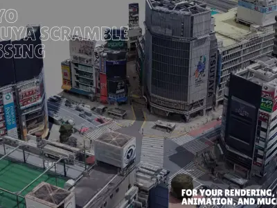 Tokyo Shibuya Scramble Crossing Free low-poly 3D model