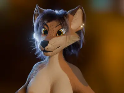 Natsuki Anthro Fox Low-poly 3D model