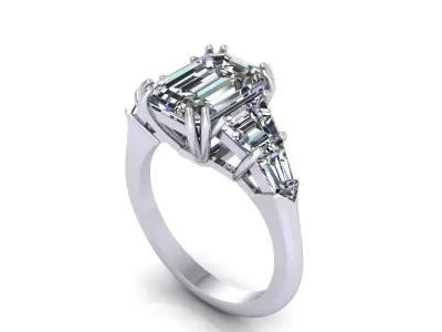 Three Stone Emerald Ring V3 3D print model