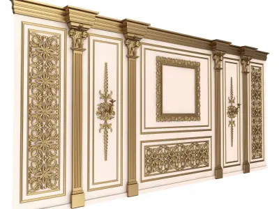Boiserie Classic Wall with Mouldings 017 White Low-poly 3D model
