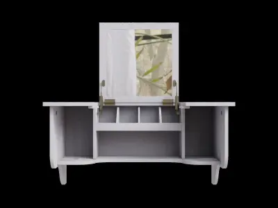 Wall Mount White Ledge With Vanity Mirror 3D model