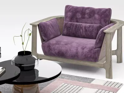 Set Modern Luxury Purple Fabric Sofa 3D model