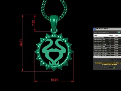 Sun Taurus Light Gold Pendant Version 7 3D print model