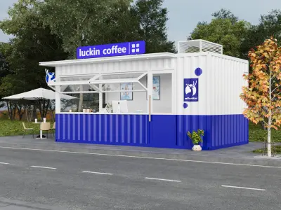 Modern Coffee Container Booth 3D Model - Street Cafe Design 3D model