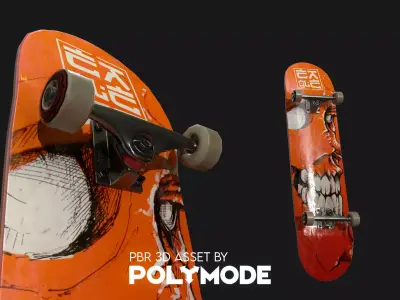 Low poly Skateboard PBR Game-ready with skull Low-poly 3D model