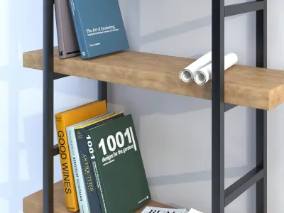 Modern minimal bookcase with an open book 3D model