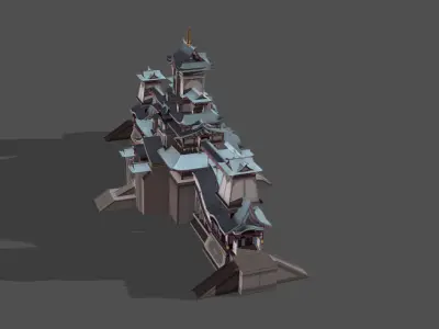 Chinese building low poly  Low-poly 3D model