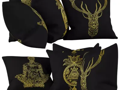 Pillow set 24 Black and gold 3D model