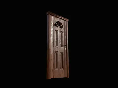 Door new wood PBR texture Low-poly 3D model