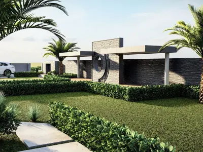 Rendered 3d model of a landscape design  residential front yard 3D model