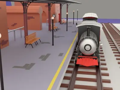 Train Station Low poly 3D model