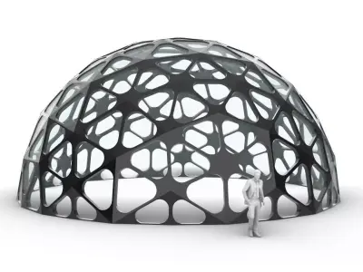 Geodesic Dome with Dynamic Perforations and glass panels 3D model