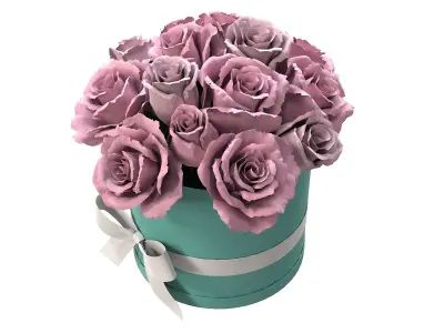 Pink Rose Bouquet Box with a Bow Strip Low-poly 3D model