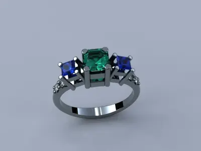 Ladies Gemstone Ring Emerald Princess Round Gold Jewelry 3D print model