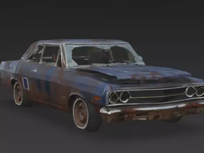 Abandoned Rusty Sedan 3D Model PBR Low-poly 3D model