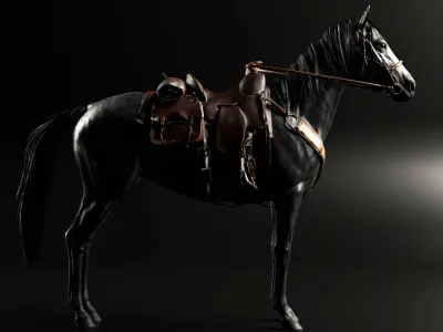 Rigged Horse And Saddle 3D model