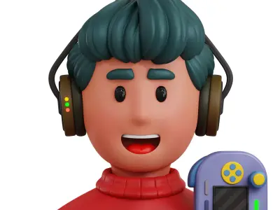 Gamer Player Avatar 3D Icon Low-poly 3D model