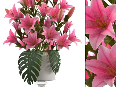 bouquet of pink lilies 3D model