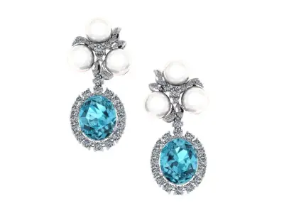 Pearl Blue Topaz And Diamond Earrings 3D print model