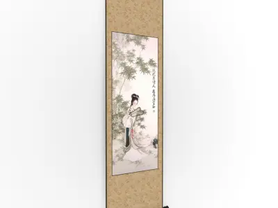 Chinese Hanging Scroll Brush Painting - Lady in Bamboo Grove 3D model