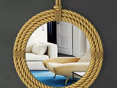 Round Hanging Rope Mirror 3D model