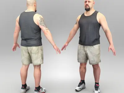 Athletic bald man in A-pose 381 Low-poly 3D model