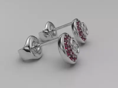 Luxury gemstone stud earrings  Round diamond cluster earrings Free 3D model