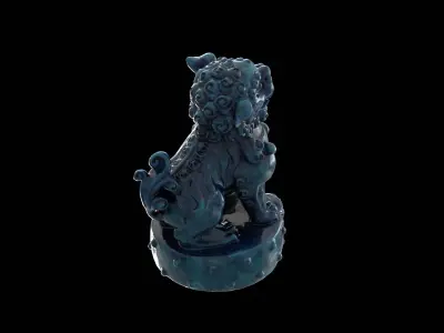 Blue Ceramic Imperial Guardian Lion Statue 3D model