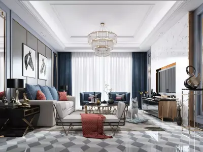 Luxury living room interior 3D model 13