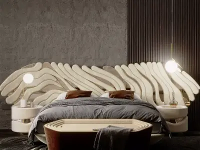 Luxury Wave Headboard Bed 3D model