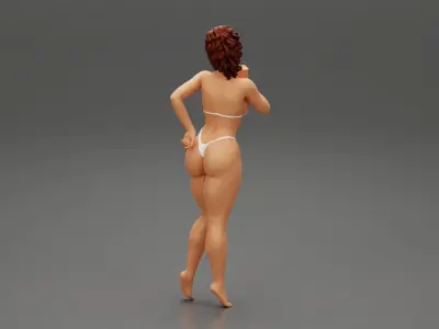 Sexy Woman wearing white bikini 3D print model
