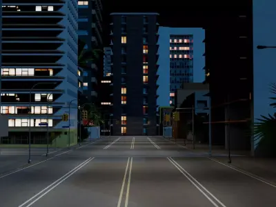 City Downtown Skyscraper Street 11 - NIGHT Low-poly 3D model