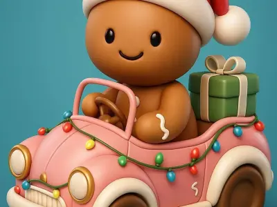 Gingerbread Man Driving Vintage Car 3D print model