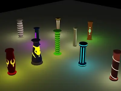 Illuminated Column Package Low Poly Low-poly 3D model
