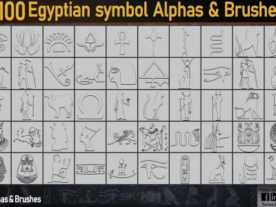 100 Egyptian Ornament Alphas and IMM Brushes Low-poly 3D model