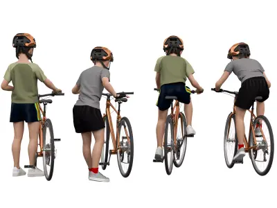 kids Cycling in 4 poses Low-poly 3D model