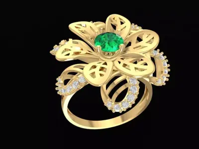 Elegant Openwork Flower Gemstone Ring for Women 3D Model  963 3D print model