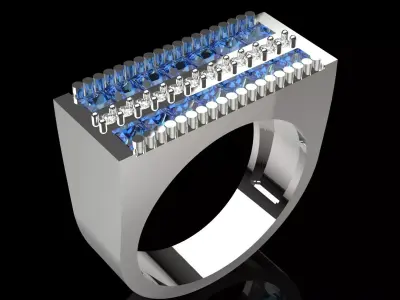 White Gold Ring with Sapphires and Diamonds Model mr0265 3D print model