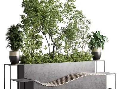 Indoor plant set 323 - office bench Low-poly 3D model
