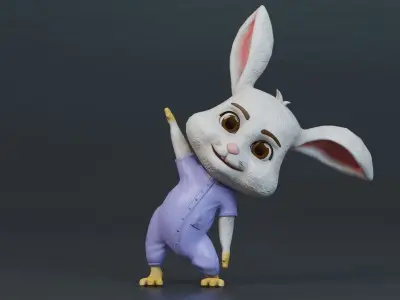 Cartoon Rabbit Rigged Low-poly 3D model