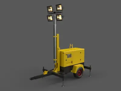 PBR Mobile Light Tower Generator A - Yellow Light  Low-poly 3D model