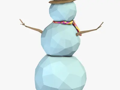 Snowman with a Hat  Low-poly 3D model