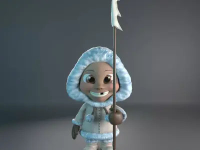 Eskimo arctic girl holding pole Free 3D print model