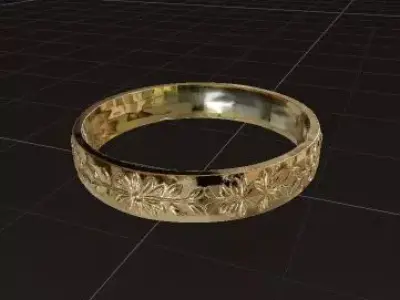 Gold Ring with Artistic Floral Engraving and Elegant Design 3D print model