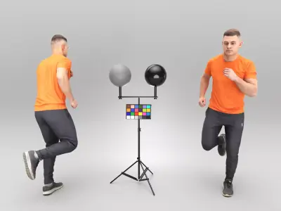 Man in orange t-shirt running 435 Low-poly 3D model