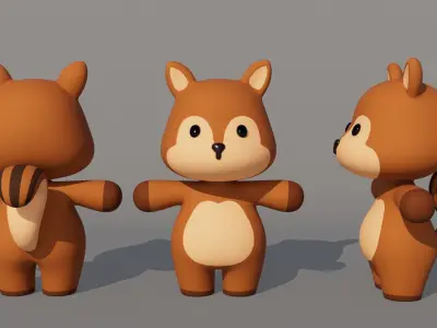 Rigged Cartoon Squirrel Low-poly 3D model