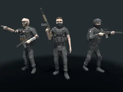 Low Poly  Soldiers Low-poly 3D model