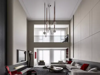 Modern villa living room interior scenes  3D model
