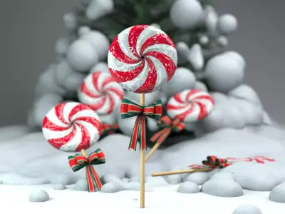 Christmas Candy Pinwheel Lollipop 3D Model 3D model